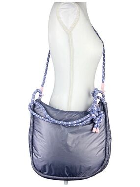 Wildfox Puffer Crossbody Bag Rope Strap Gray Blue Nylon Y2K Lightweight